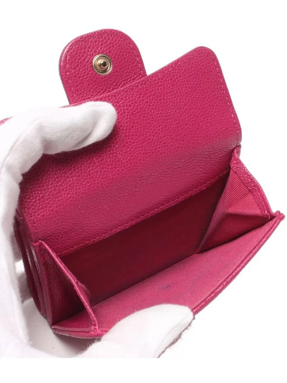 Chanel Trifold Wallet Gold Caviar Leather Quilted